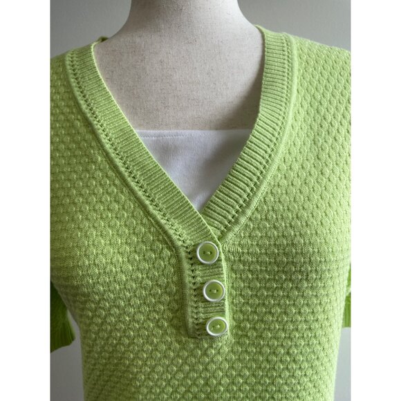 Christopher & Banks V-Neck Sweater Womens S Lime Green Short Sleeve - Picture 2 of 6